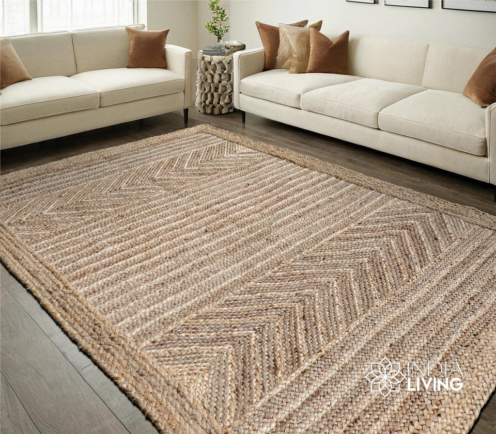 Natural Jute Rug - Unique Custom Size Herringbone Area Rug for Living Room & Bedroom, Rustic Braided Runner, Eco-Friendly Decor