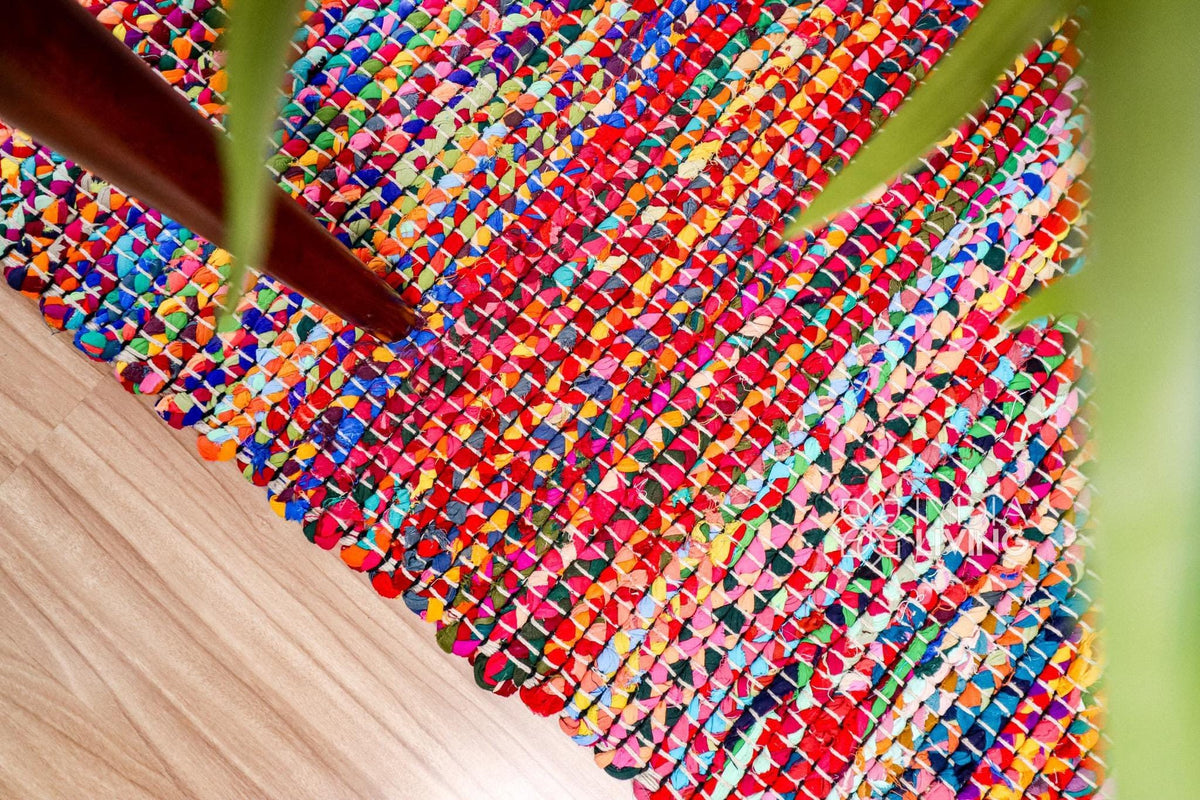 Rainbow rug styled in living room