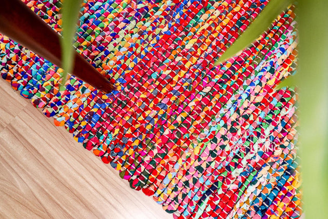 Rainbow rug styled in living room