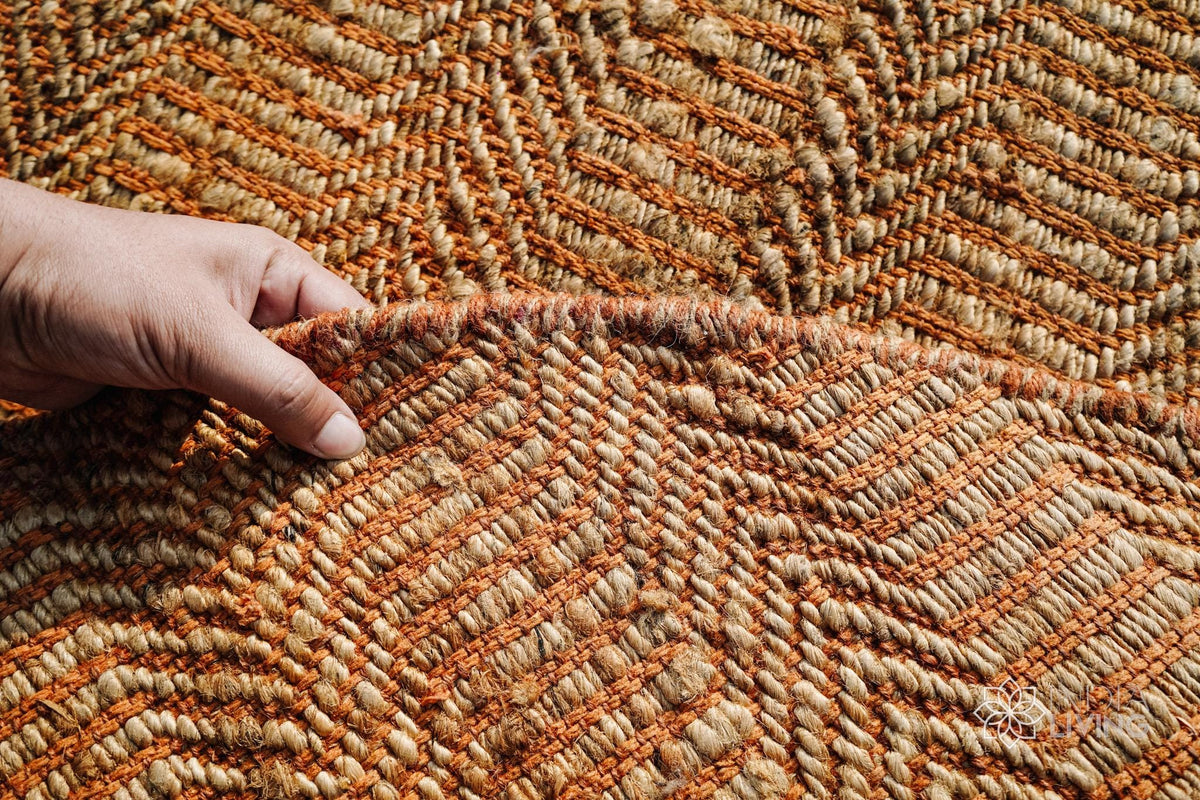 Close-up of orange jute rug weave texture