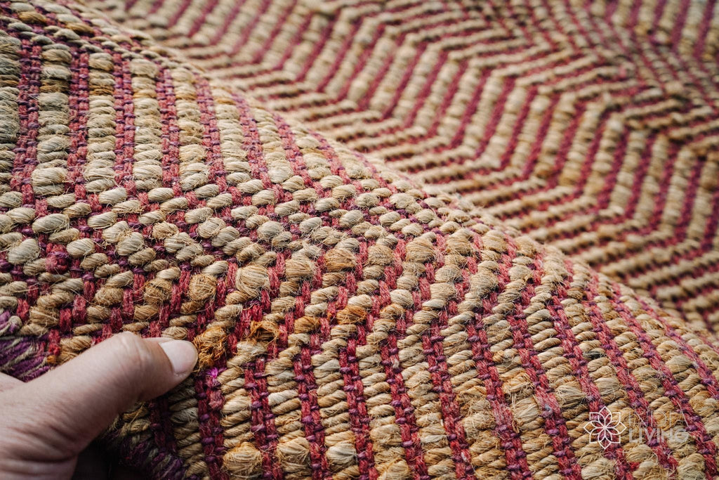 Natural Pink Jute Rug | Hand Woven Round Eco-Friendly Decor | Custom Made Thick Sustainable Fibre Mat