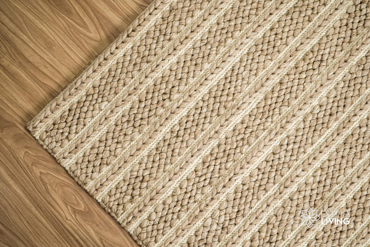 Full view of oversized chunky rug on floor