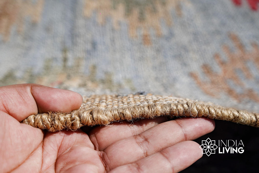 Light Blue Aztec Style Flat weave Jute Rug, Handwoven Natural Eco-Friendly sustainable Bohemian Home decor, Custom Sizes Available
