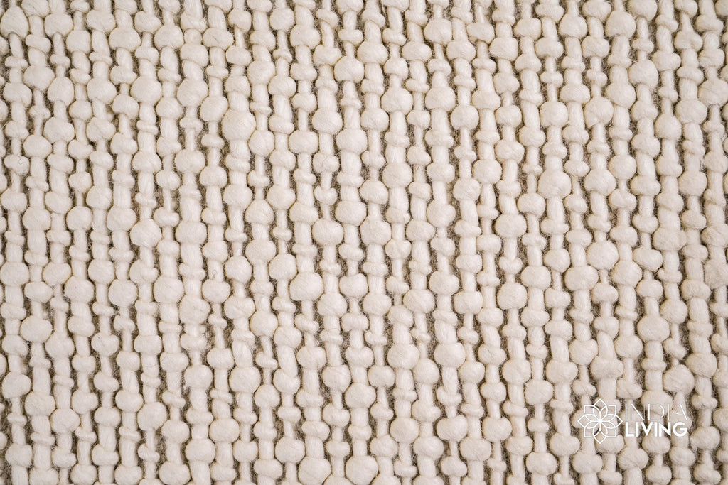 Natural Ivory Chunky Basket weave Style Fringed boho wool rug, Handwoven Modern decor New Zealand wool carpet , Custom made in all sizes