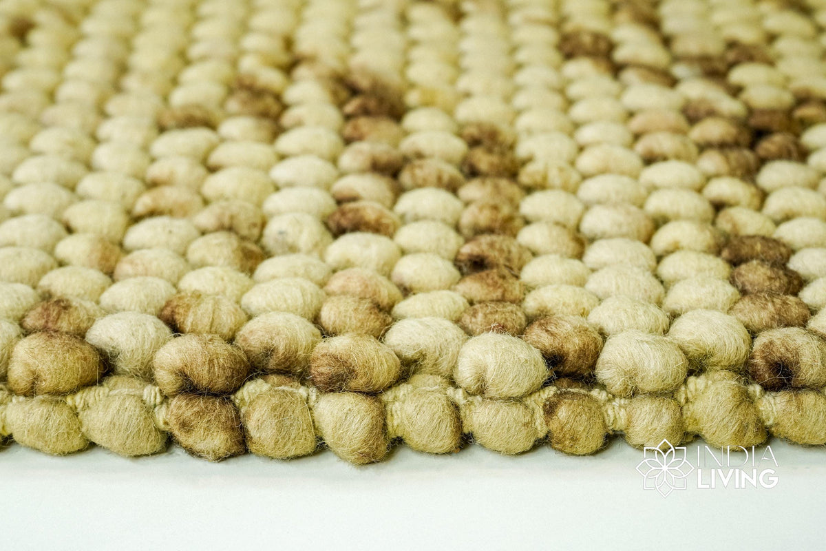 Coffee beige wool rug full view from above