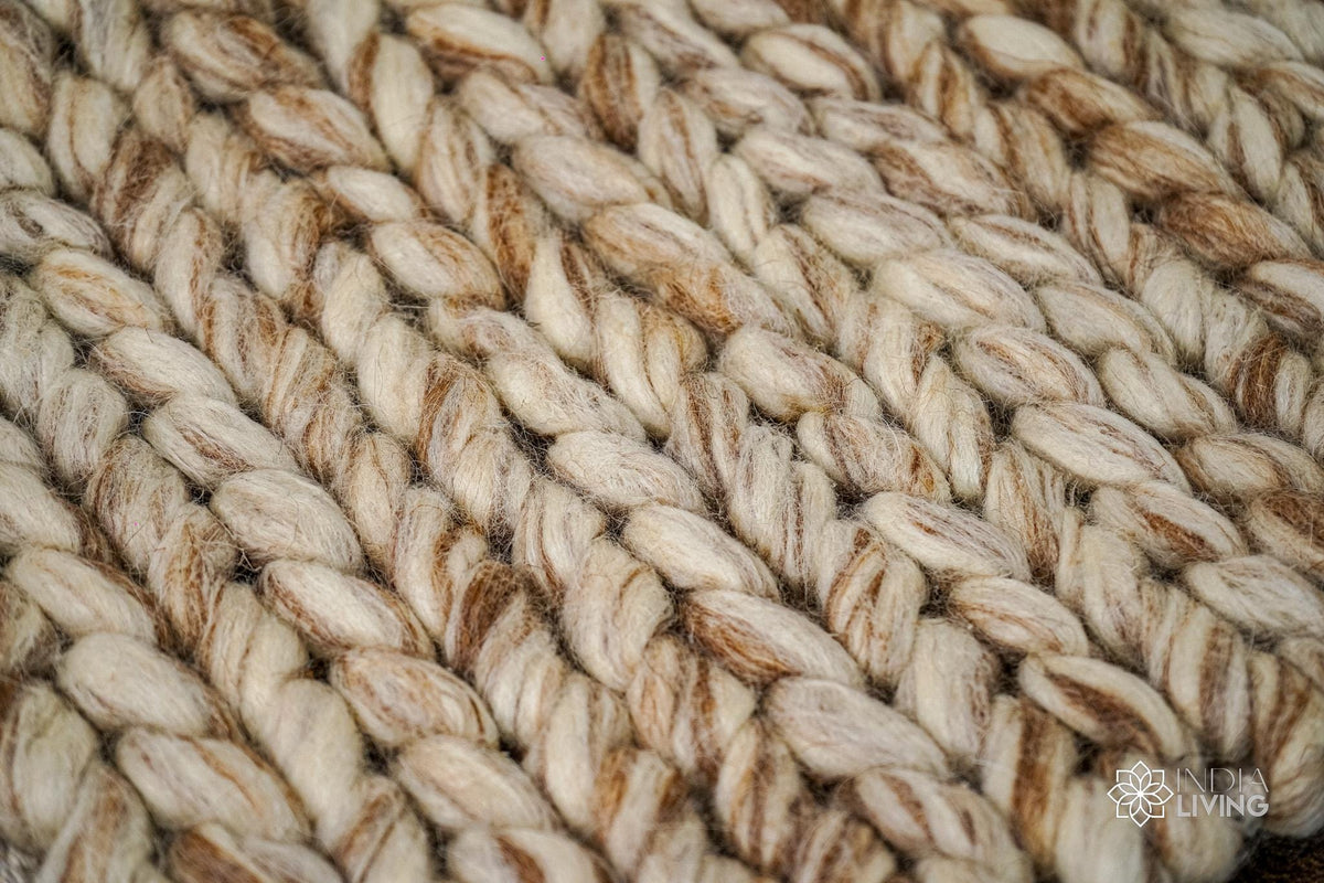 Beige brown wool rug full view from above
