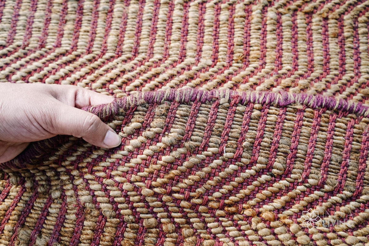 Close-up of pink jute rug weave texture