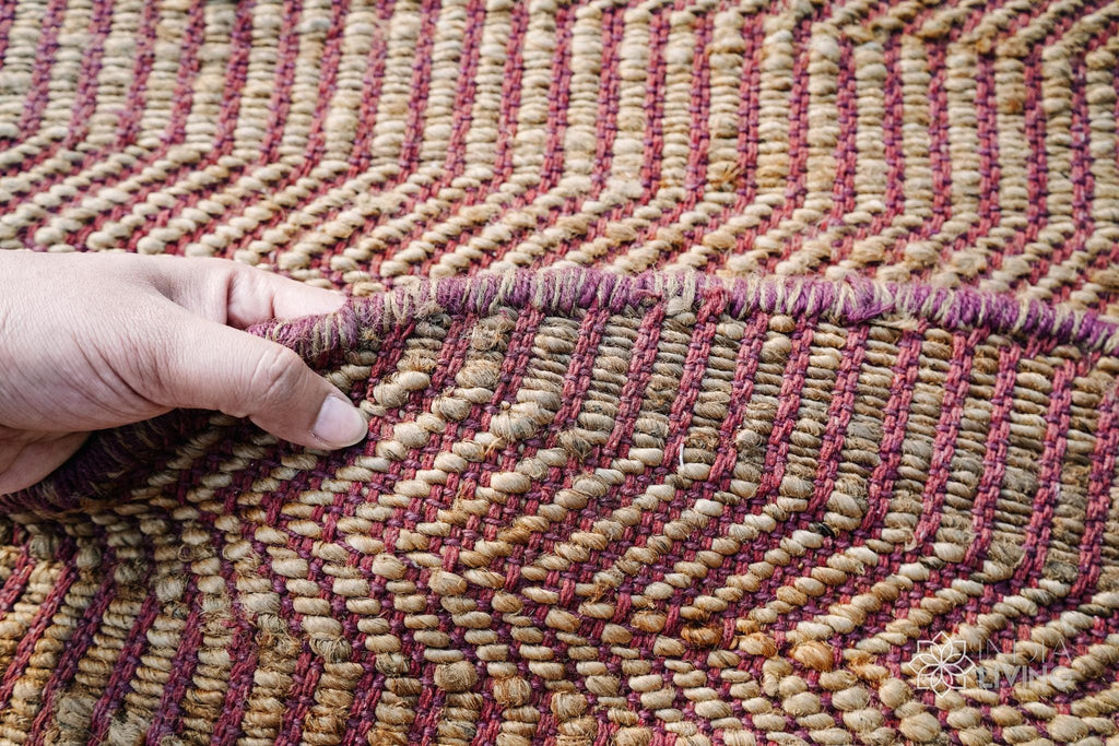 Natural Pink Jute Rug | Hand Woven Round Eco-Friendly Decor | Custom Made Thick Sustainable Fibre Mat