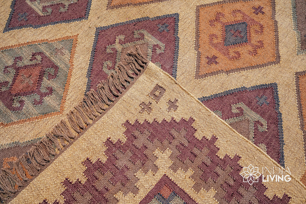 Handmade Wool Jute Rug, Navajo Kilim Rug, Traditional Vintage Rug, Aztec Rug, Beige Rug, SOUTHWESTERN KELIM Runner, Living/Dinning Room