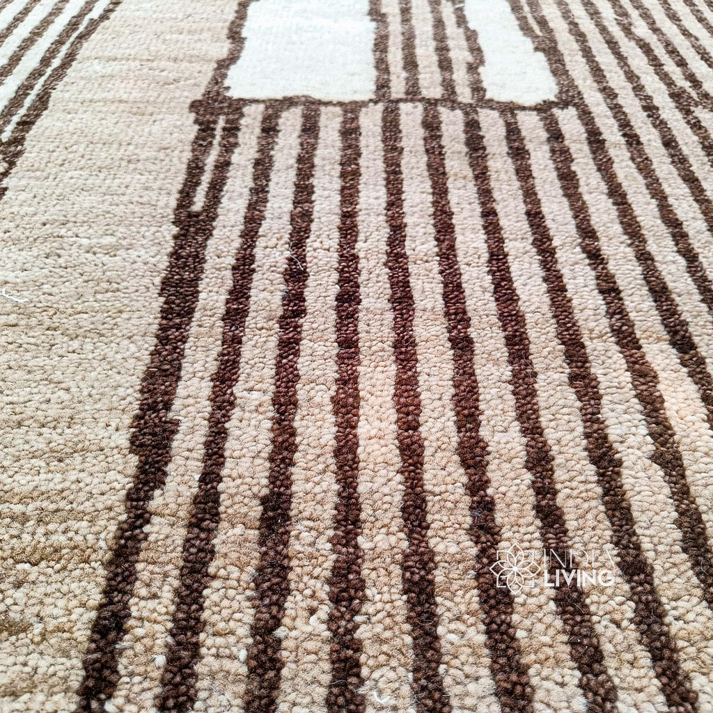 Beige Brown Abstract Moroccan Hand Knotted wool area rug, Bohemian decor custom wool rug, Customization available