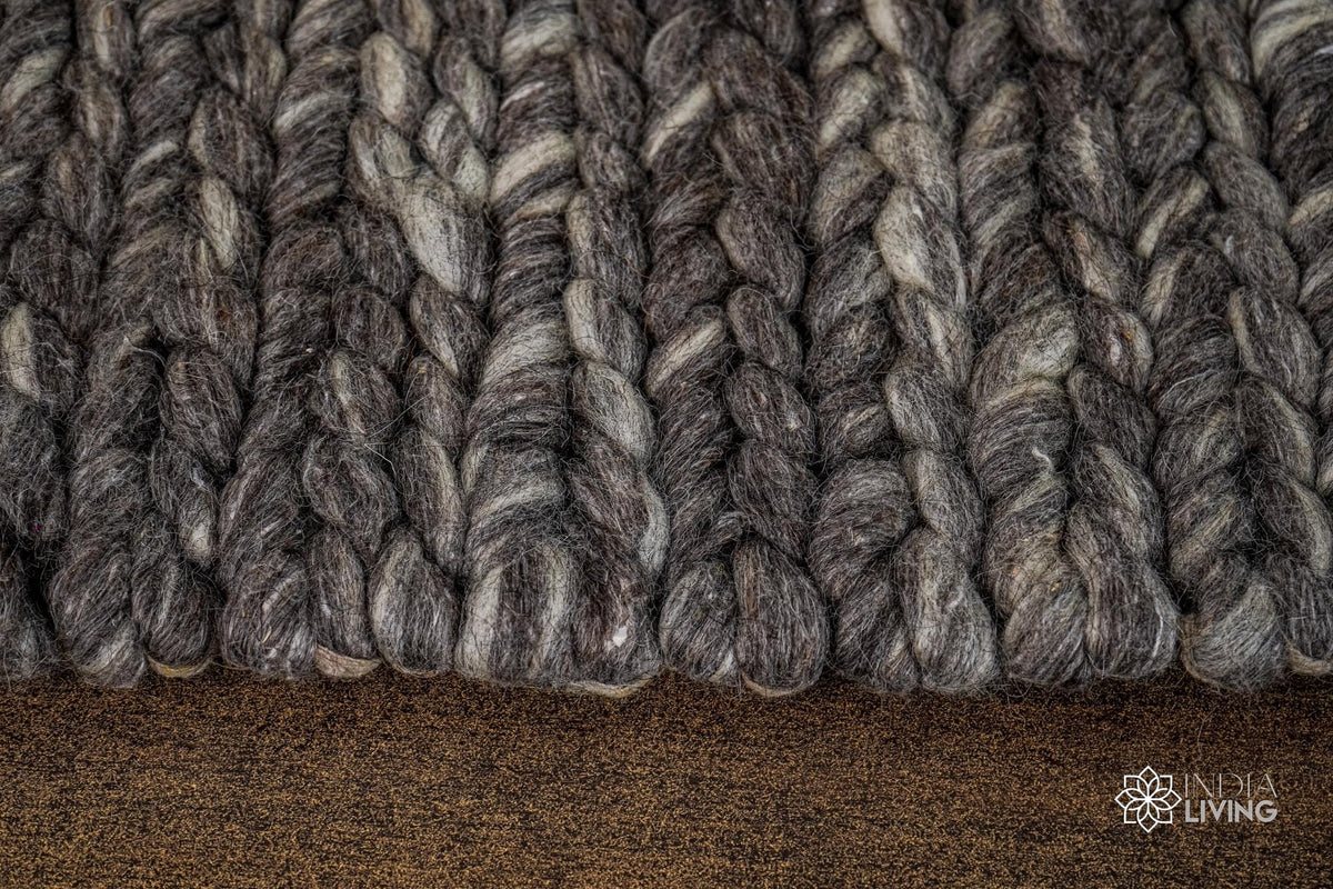 Charcoal grey wool rug full view from above