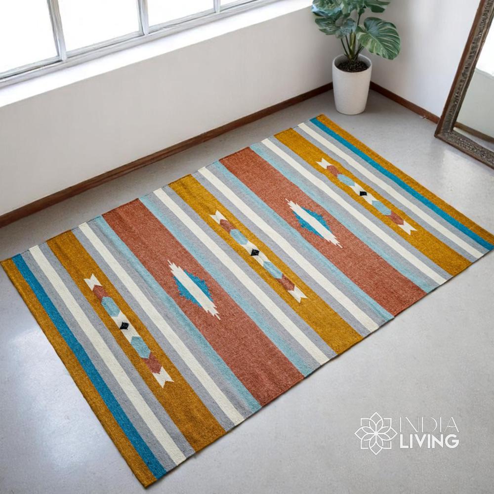 Colourful kilim rug in a modern bohemian room