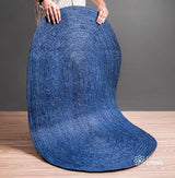 Blue oval jute rug flat lay full view