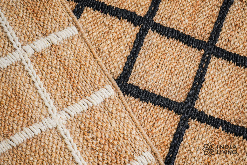 Abstract Geometric Handwoven Natural Jute Hemp rug - Custom Checkered jute runner rug, sustainable decor, Custom made in all sizes