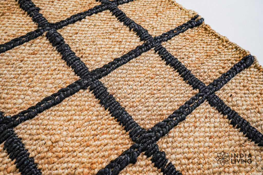 Abstract Geometric Handwoven Natural Jute Hemp rug - Custom Checkered jute runner rug, sustainable decor, Custom made in all sizes