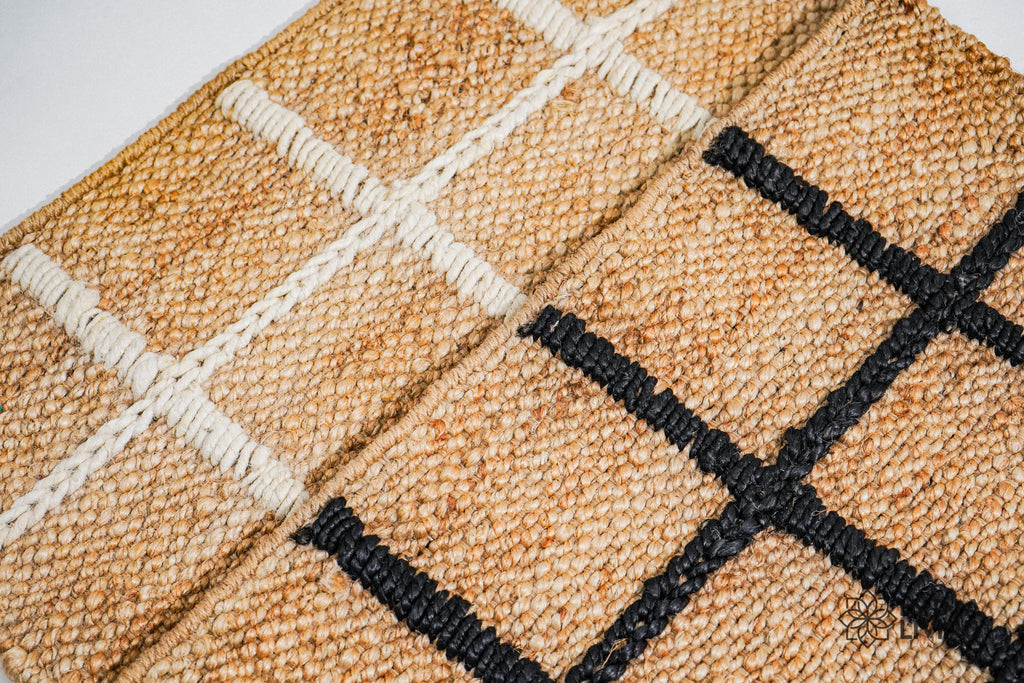 Abstract Geometric Handwoven Natural Jute Hemp rug - Custom Checkered jute runner rug, sustainable decor, Custom made in all sizes
