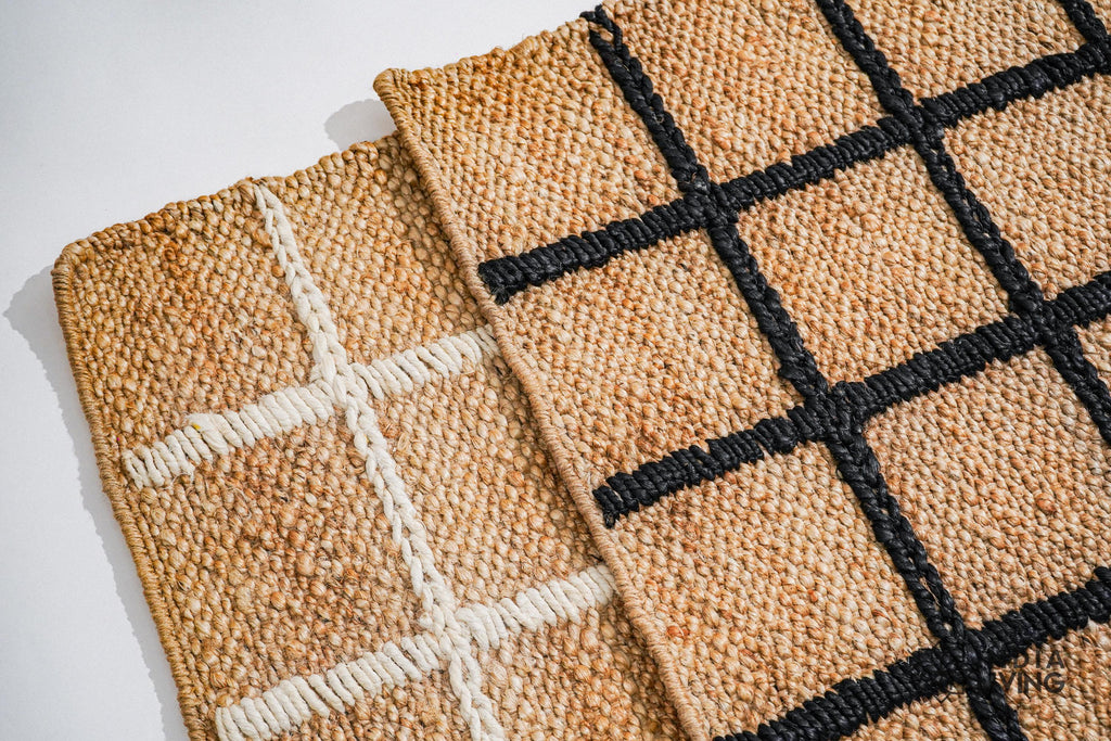 Abstract Geometric Handwoven Natural Jute Hemp rug - Custom Checkered jute runner rug, sustainable decor, Custom made in all sizes