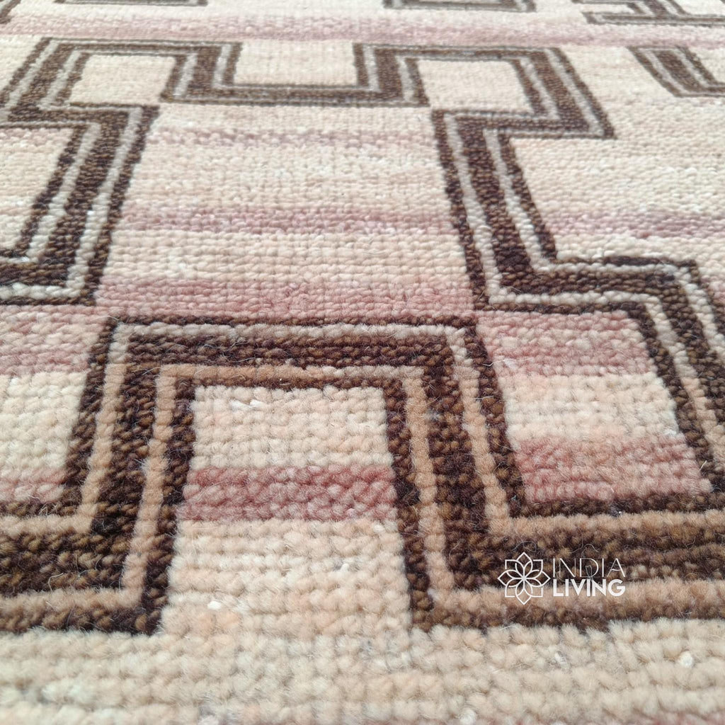 Beige Brown Abstract Hand Knotted Custom made Geometric Bohemian decor wool rug, Customization available