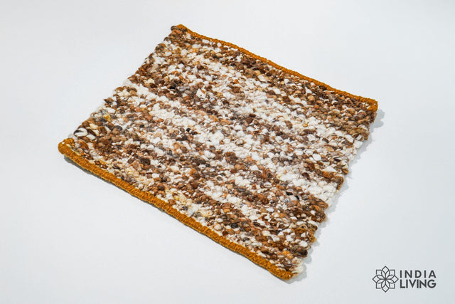 Ivory brown textured wool rug, flat lay view