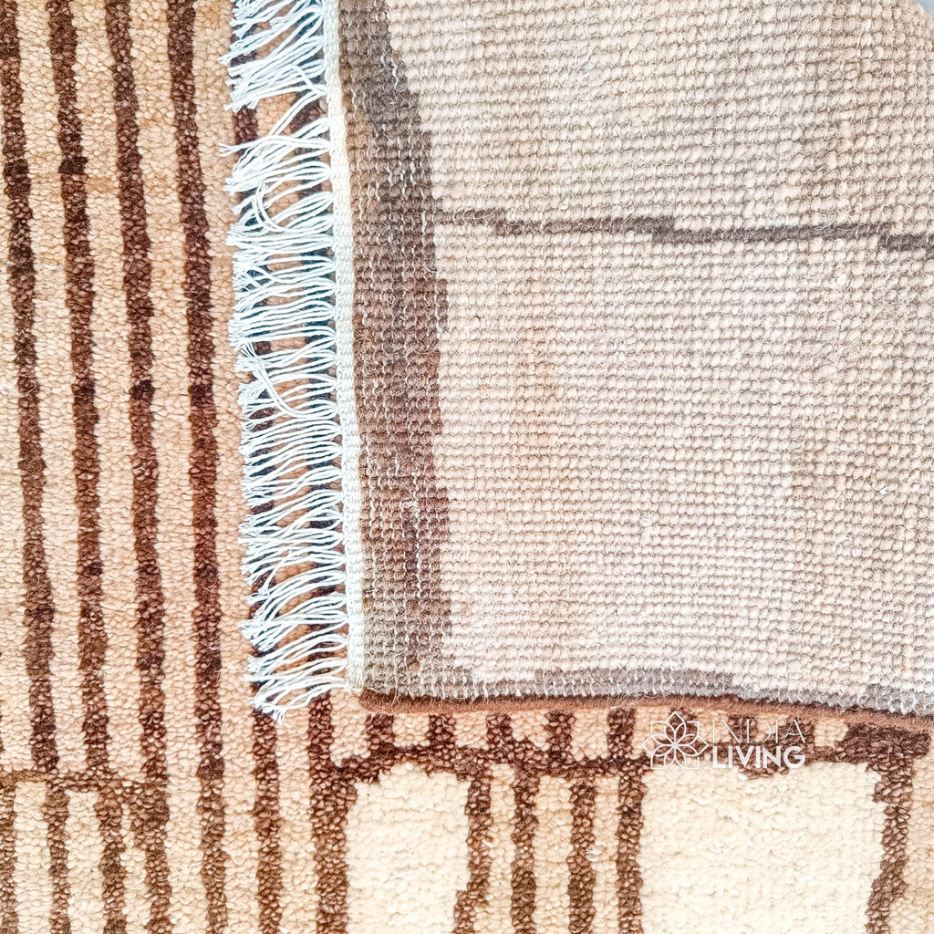 Beige Brown Abstract Moroccan Hand Knotted wool area rug, Bohemian decor custom wool rug, Customization available