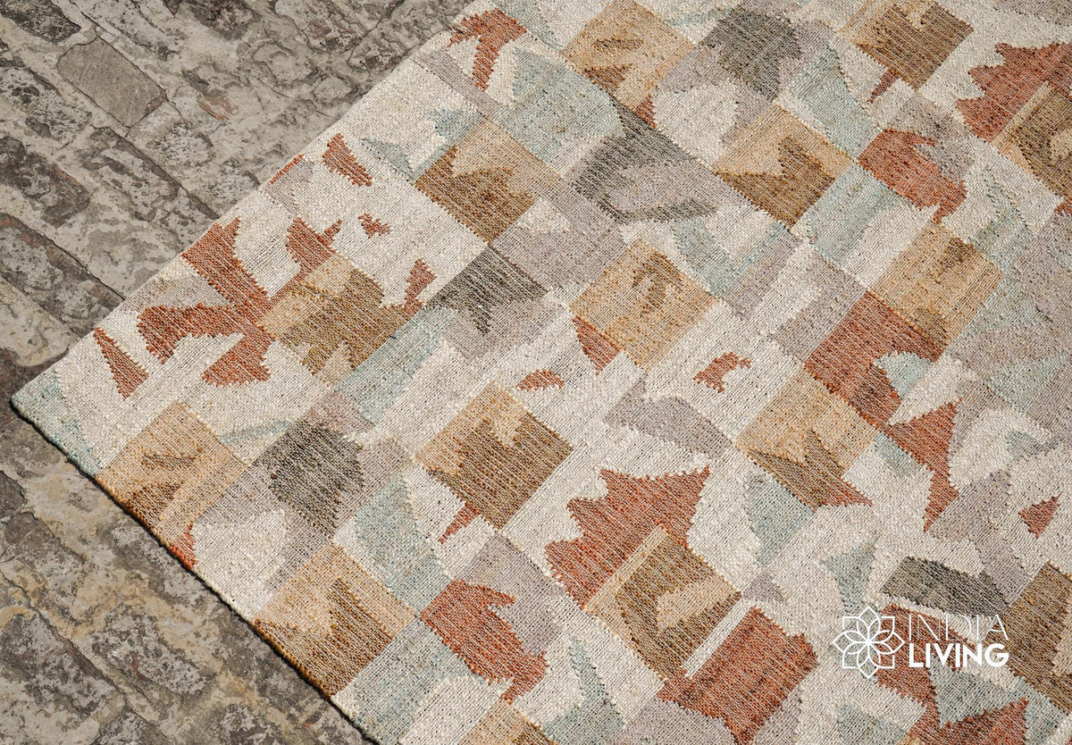 Abstract jute rug in a sunlit room setting