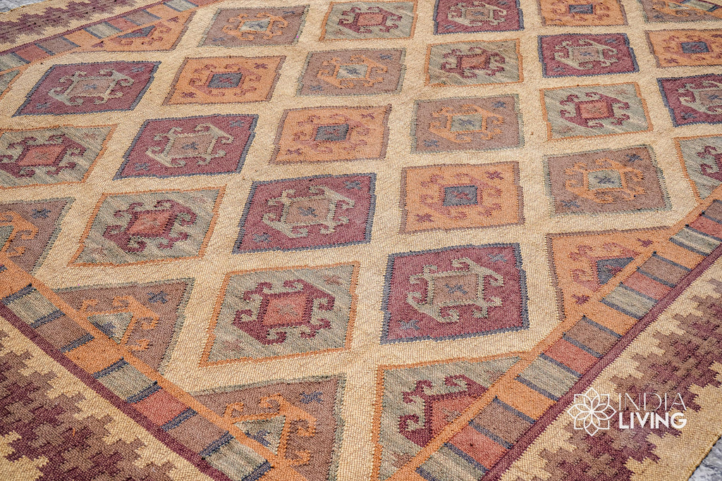 Handmade Wool Jute Rug, Navajo Kilim Rug, Traditional Vintage Rug, Aztec Rug, Beige Rug, SOUTHWESTERN KELIM Runner, Living/Dinning Room