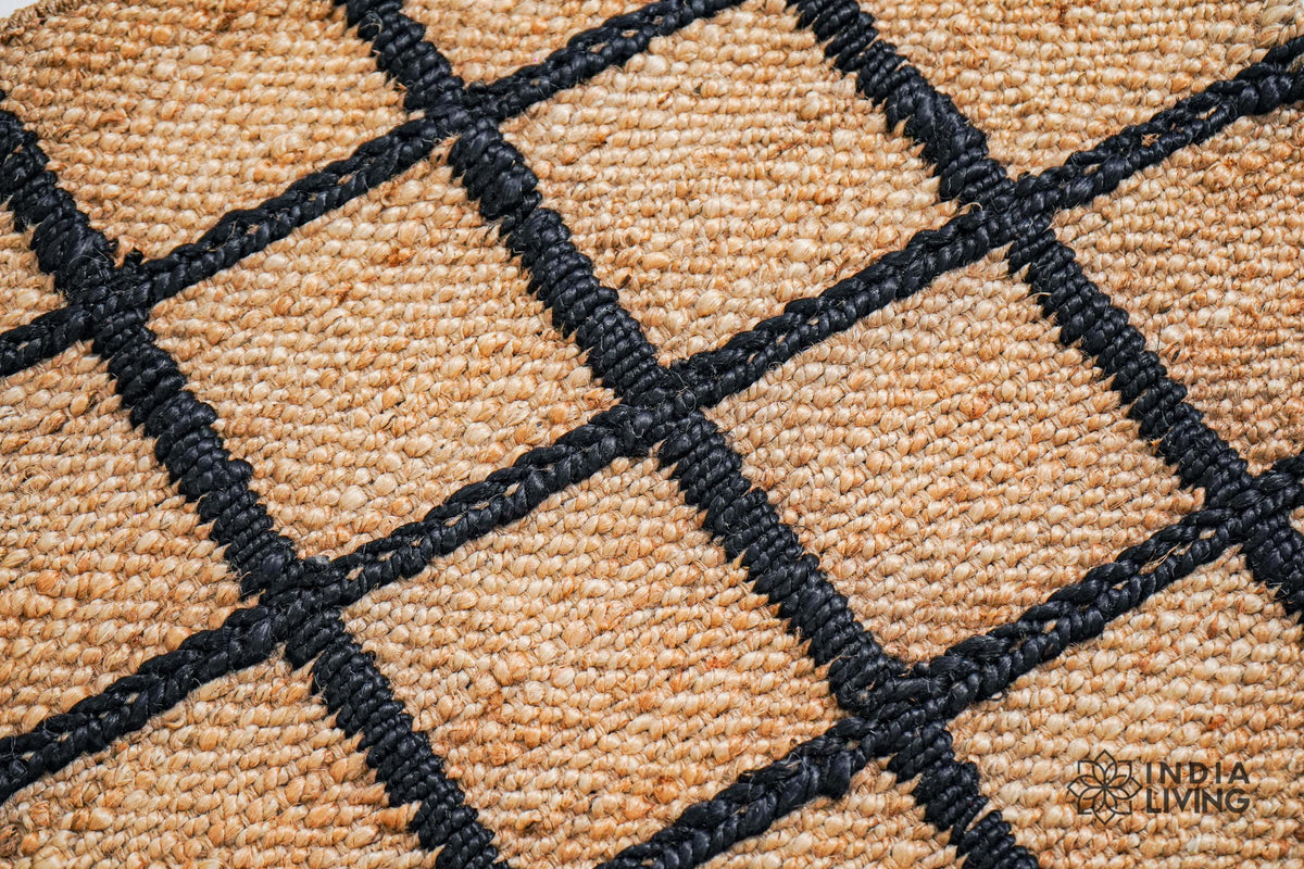 Close-up of black and tan checkered jute weave texture
