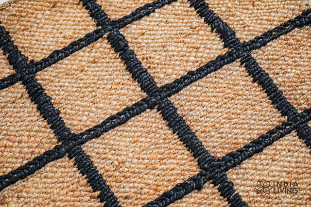 Close-up of black and tan checkered jute weave texture