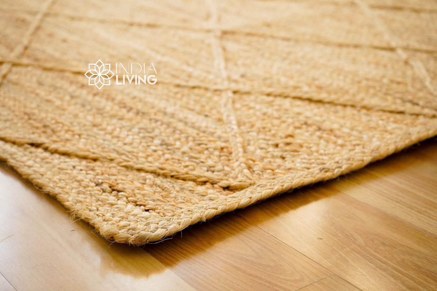 Natural jute rug close-up with diamond braid pattern