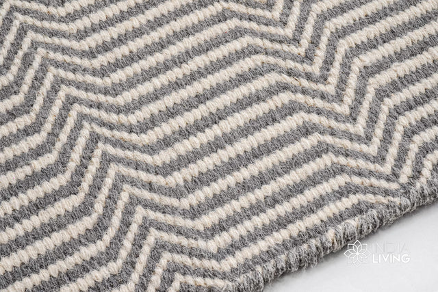 Light grey chevron flatweave wool rug, flat lay view