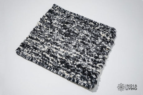 Ivory black textured wool rug, organic Scandinavian modern handwoven Bohemian home decor carpet, Customization available