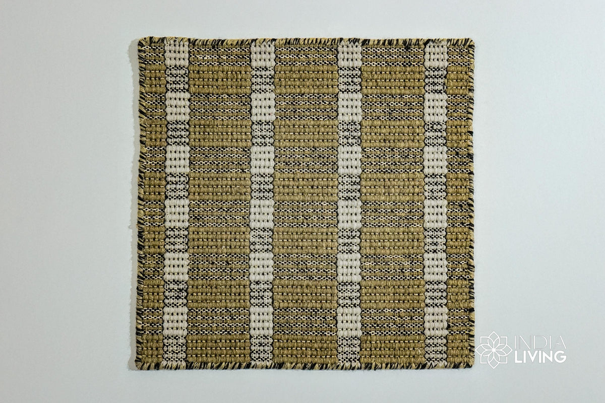 Close-up of olive green wool rug woven texture and pile