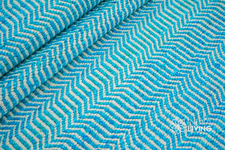Handwoven Aqua Blue Stripe Texture Flatweave Modern Boho Geometric Wool rug, Custom made in all sizes