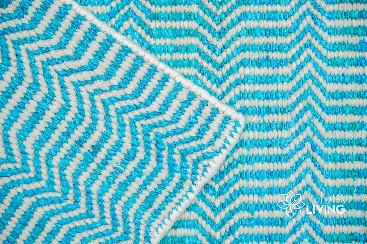 Aqua blue chevron rug full room lifestyle shot