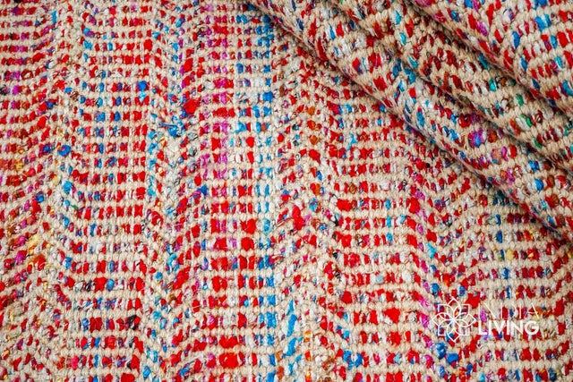 Multi blend red chevron wool rug, flat lay view