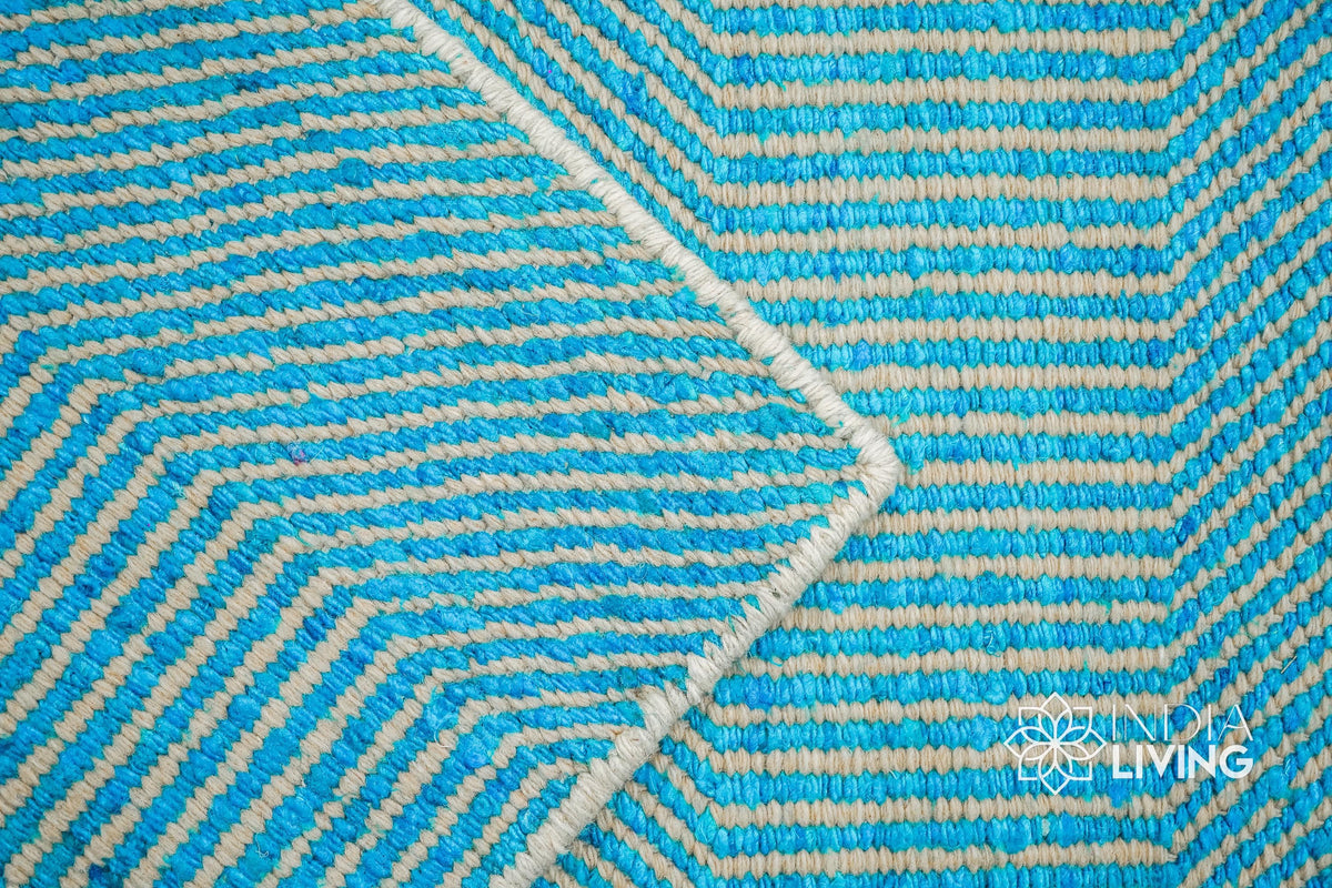 Close-up of aqua blue wavy stripe weave texture