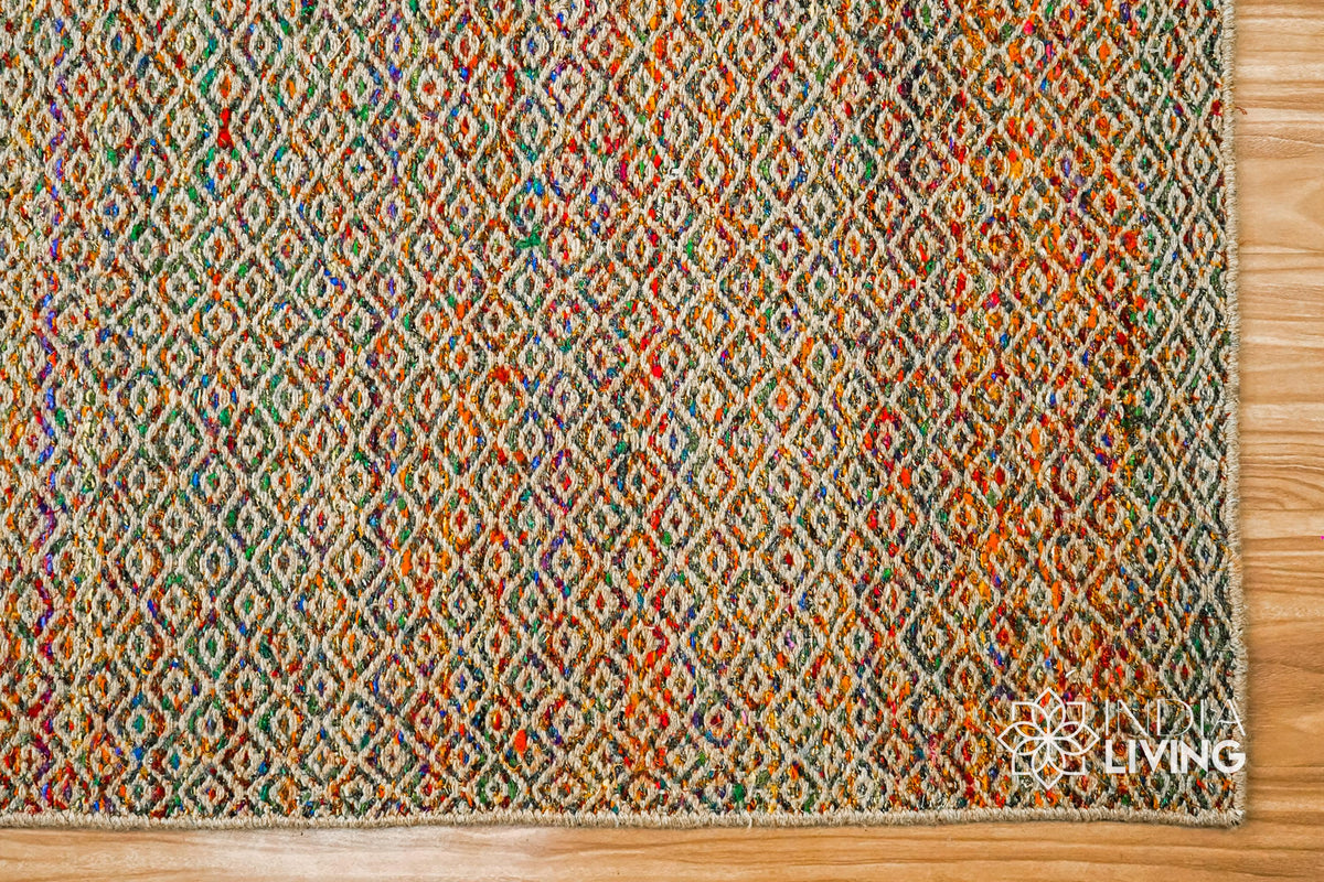 Top-down view of multi blend diamond geometric rug