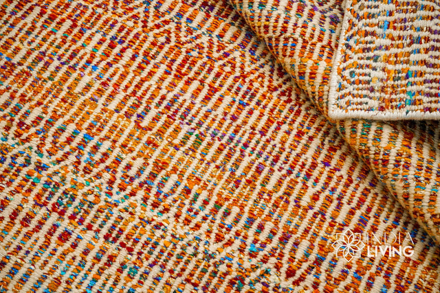 Multi blend orange wool rug, flat lay view