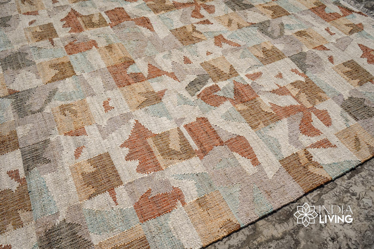 Colourful jute rug in a bedroom setting