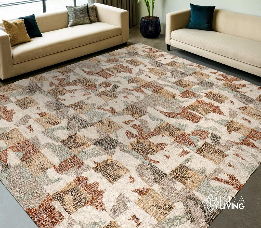 Colourful Abstract Style Flatweave Jute Rug, Funky Decor Kilim Rug, reversible rug, modern decor, customisable in any size