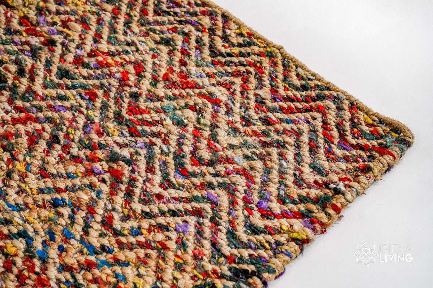 Natural multicolour chevron ribbed jute rug, flat lay view