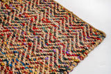 Natural multicolour chevron ribbed jute rug, flat lay view
