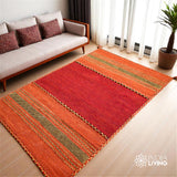 Red kilim cotton chenille rug, flat lay view