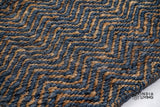 Bluish grey herringbone handwoven flatweave rug, full flat view