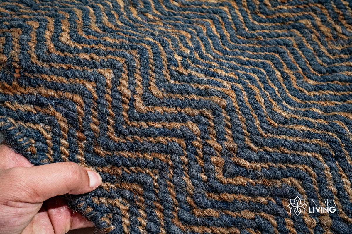 Bluish grey ribbed rug texture detail shot