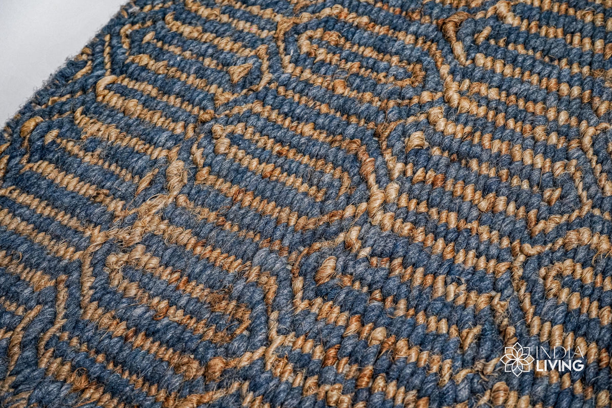 Bluish grey abstract rug pile close-up