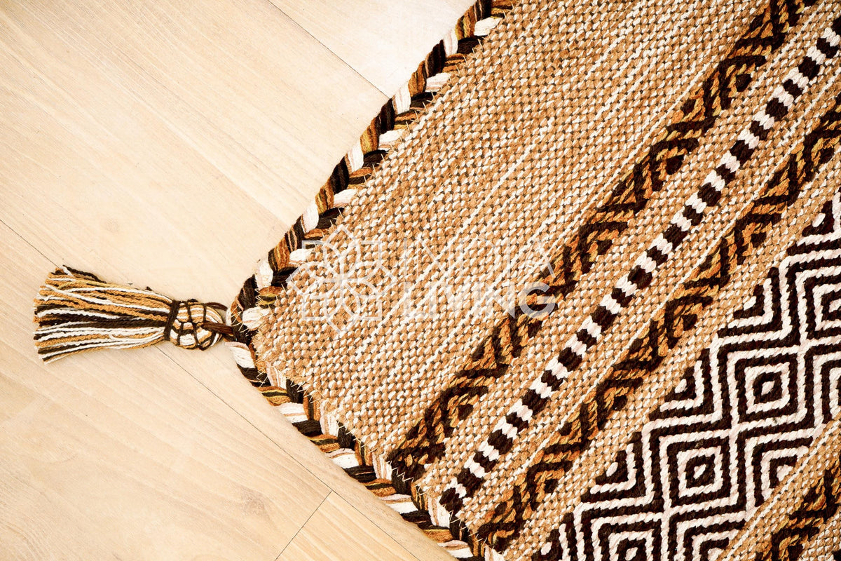 Kilim rug shown with matching cushions