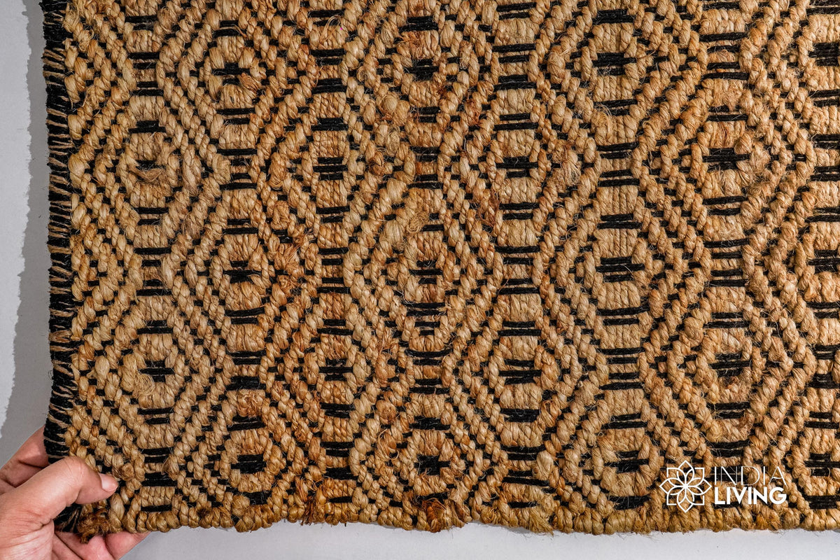 Jute diamond weave rug in a hallway entryway