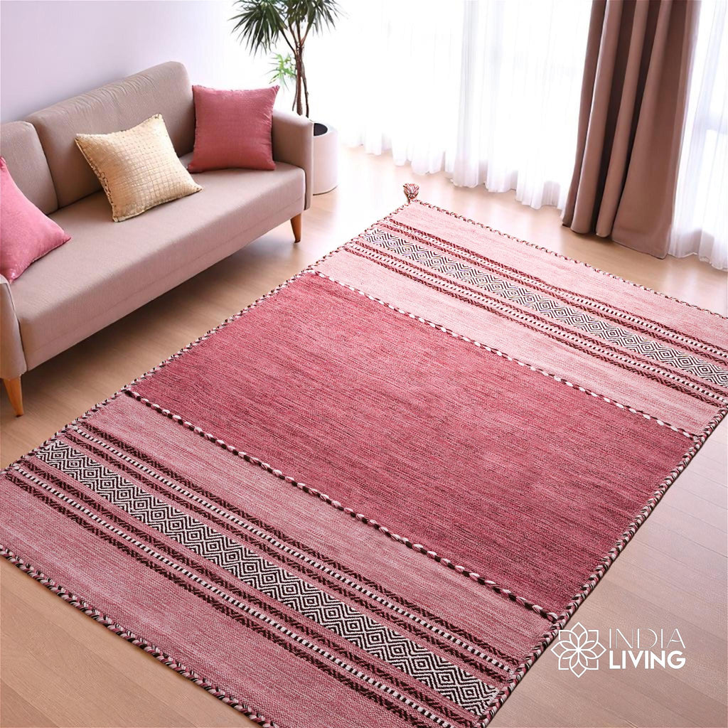 Pink Kilim Rug, Indian handmade Flat weave Bohemian Living Area rug, Ethnic, Moroccan Inspired Decor Carpet