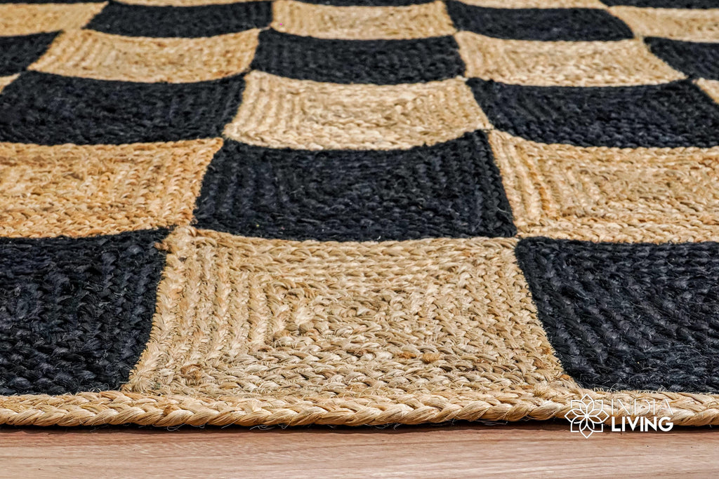 Checkered Natural Hand Braided Custom Jute Rug, Custom Runner rug, Custom made in all sizes